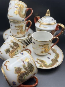Antique/Vintage Hand Painted Japanese Golden Dragon Part Tea Set - Picture 1 of 24