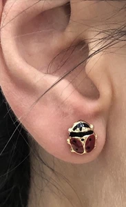 ORECCHINI BORCHIE ORO GIALLO 14 KT COCCINELLA PORTAFORTUNA 🐞 LUNGHEZZA MISURA 9,5mmX8mm SPLENDIDI - Foto 1 di 14