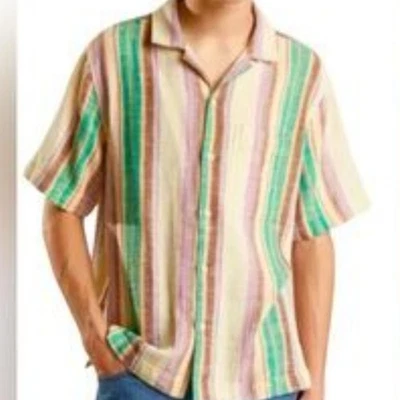 Men's BDG Urban Outfitters XL Cream Brown Purple Green Hippie Stripe - Image 1 of 4