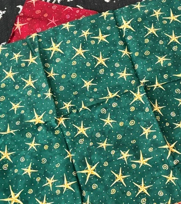 Scant 1YD Vtg 43X35 MODA Green Gold Swirl Dot STAR Quilt Fabric XMAS Cotton Lose - Image 1 of 4