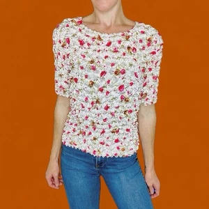 Vintage Y2K rosa Blumen Schrumpf Stretch Top Bluse - Bild 1 von 7