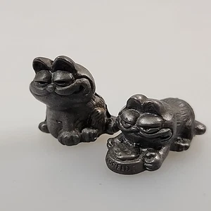 Lot 2 Collectible Vintage 1.25" Pewter Garfield Figurines Standing Eating  - Picture 1 of 10