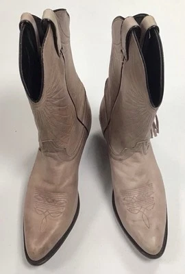 Purple/Pink “ish” Woman’s Distressed Leather Cowboy Boots with Fringe 8.5 - Image 1 of 4