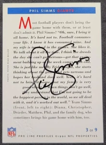 PHIL SIMMS 1992 PRO LINE PROFILE CERTIFIED AUTO NEW YORK GIANTS SUPER BOWL MVP - Bild 1 von 2