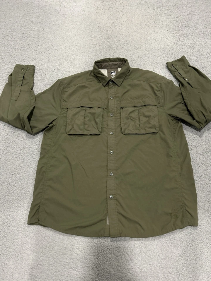 Camisa REI Para Hombres L Verde Exterior Pesca Senderismo Ventilada Carga Manga Larga UPF50 Foto 1 de 4