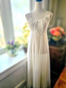 Shadowline Vintage weiß Chiffon Overlay Spitze Perlen Nylon langes Nachthemd Dessous-S - Bild 1 von 9