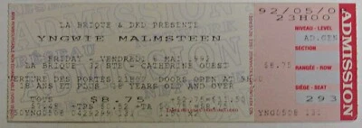 VINTAGE CONCERT TICKET 1992 YNGWIE MALMSTEEN MONTREAL QUEBEC CANADA - Image 1 of 2