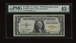 DBR 1935-A $1 North Africa Fr. 2306 IC Block PMG 45 EPQ Serial I35776060C - Picture 1 of 2