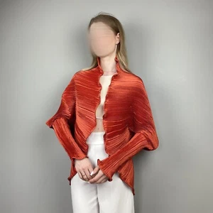Mashiah Women’s Coral Orange Pleated Polyester Open-Front Cardigan – One Size - Picture 1 of 11