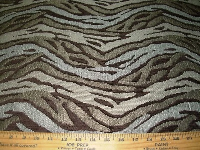 1 4/8 YDS~ZEBRA TIGER KENYA BROWN PART CHENILLE UPHOLSTERY FABRIC FOR LESS - Image 1 of 4