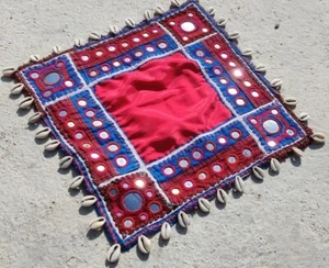 HANDMADE MIRROR COWRIES EMBROIDERY OLD TRIBAL ETHNIC WALL HANGING DECOR TAPESTRY - Picture 1 of 5