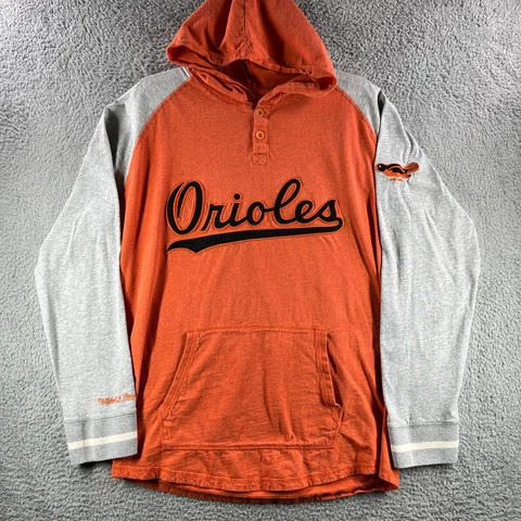 Baltimore Orioles Hoodie Womens 2XL XXL Orange Grey Mitchell Ness Slim Fit MLB Cover