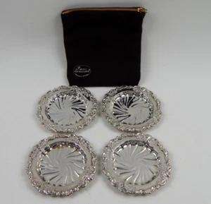 Wallace Silversmiths Baroque 743 Silverplate Coasters Set of 4 w/ Storage Pouch - Picture 1 of 12