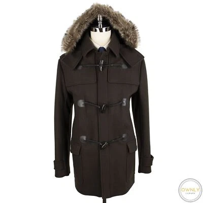 LNWOT Salvatore Ferragamo Brown Wool Toggle Raccoon Fur Hooded Parka Coat 46US - Image 1 of 4
