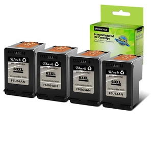 4 Pack 63 XL 63XL F6U64A Black Ink Compatible with HP DeskJet 2133 DeskJet 3632 - Picture 1 of 7
