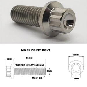 1X 12PT TITANIUM BOLT 12 POINT M6 X 15MM M6X15MM LONG GRADE 5 6AL-4V 12 PT - Picture 1 of 2