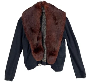 Vintage City Fur Co Cardigan Sweater Women S/M Black Fur Shawl Collar - Picture 1 of 14