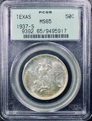 1937-S Texas Silver Commemorative Half Dollar - PCGS MS-65 - Old Green Holder Cover