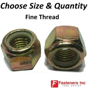 Fine Grade 8 Nylon Insert Lock Nuts Nylock Yellow Zinc Plated (Choose Size &Qty) - Picture 1 of 7