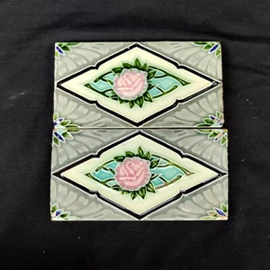 Vintage Architektur Möbel Fliesen 2 PC Blumenmuster Majolika Jugendstil IN Japan - Bild 1 von 5