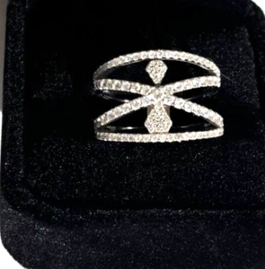Diamond Cluster Criss Cross Lady's Ring 14k White Gold 1.00 ctw - Picture 1 of 7
