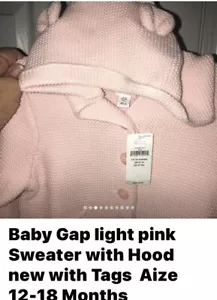 Baby Gap Mädchen rosa Bär Hoodie Pullover mit Viecherohren Größe 12-18M-neu - Bild 1 von 10