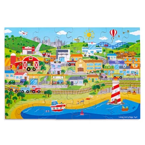 Rompecabezas de piso de madera Bigjigs Toys Transport Town - 48 piezas, rompecabezas para niños - Imagen 1 de 9