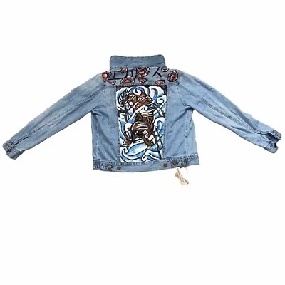 Chaqueta de mezclilla FORVER 21 para hombre S mujer M camionero jean personalizado festival ÚNICA EN SU CLASE Foto 1 de 4