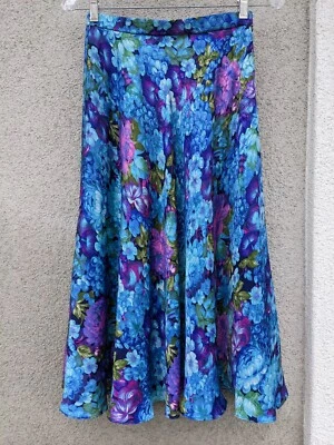Conjunto de 2 piezas falda traje estampado floral azul satinado Maggy London Petites vintage años 80 90 Foto 1 de 4