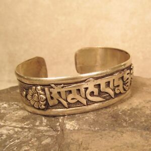 Tibetan Nepal Compassionate Mantra Mixed Metal Adjustable Unisex Cuff Bracelet