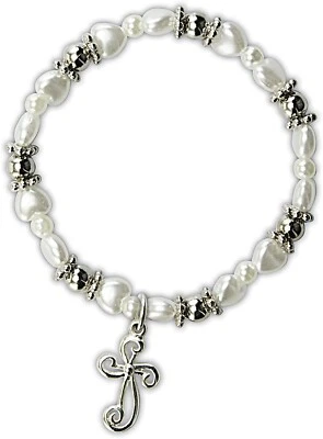 Pulsera con cuentas de perlas de imitación para niños/niños Cathedral Arts con cruz Foto 1 de 2