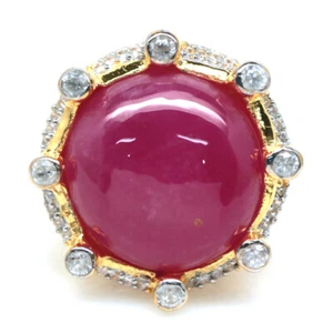 Anello In Argento Sterling 925 Con Rubino Rosa E Zircone Bianco 18 Mm Taglia 7.5 - Foto 1 di 4