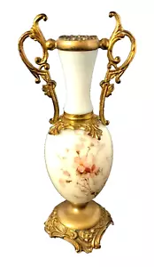 Wavecrest C.F. Monroe Art Glas emaillierte Blumenvase vergoldete Metallbasis & Griffe - Bild 1 von 5