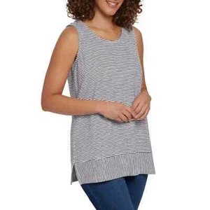 Lands' End Women's Split Hem Tank Top, White / Black Stripes, XX-Large - Picture 1 of 4