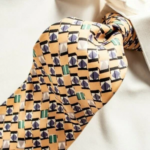 FENDI Yellow Green Red Blue Gray Geometric Silk Necktie TIE 59.5"L x 3.5"W - Picture 1 of 12