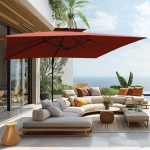 9'x 12' Large Patio Umbrella Outdoor Cantilever Umbrella Double Top 360°Rotation - Picture 1 of 6
