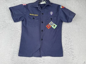 Boy Scouts of America Cub Scouts Shirt Youth Medium Blue Patches Short Sleeve - Picture 1 of 15