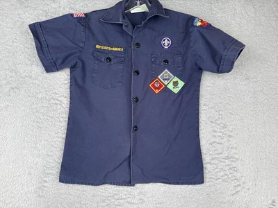 Boy Scouts of America Cub Scouts Shirt Youth Medium Blue Patches Short Sleeve - Image 1 of 4