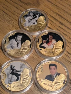 Gibilterra Londra Mint Elvis King of RocknRoll vol 1 corona moneta prova placcata oro - Foto 1 di 15