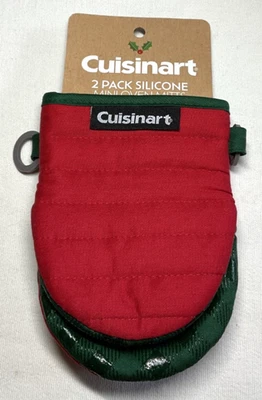 CUISINART MINI GUANTES HORNO (2) ROJO VERDE RIBETE ALGODÓN SILICONA NUEVO CON ETIQUETAS Foto 1 de 3
