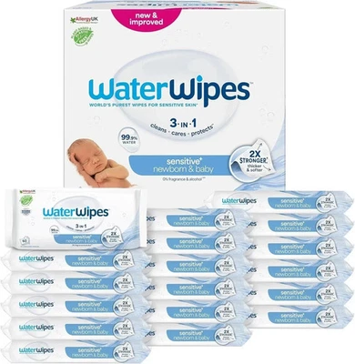 BRANDED WaterWipes Plastic-Free Original Baby Wipes, 1080 Count 18 packs, 99.9% Water