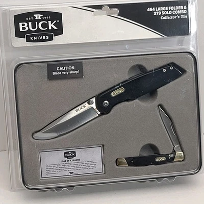 464 Large Folder & 379 Solo Combo Buck Knives & Collectible Gift Tin - Image 1 of 4