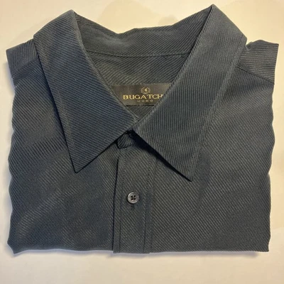 Bugatchi Uomo Button-Down Dress Shirt Short Sleeves Ribbed Men's XXL Black - Image 1 of 4