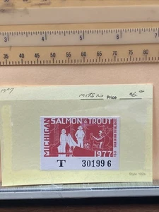 MITS10 — 1977 Michigan Trout and Salmon stamp with edge flap stub no gum - Picture 1 of 5