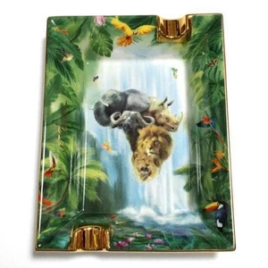 S.T.Dupont Change tray Jungle animal Ashtray green porcelain flower VIDE POCHE - Picture 1 of 6