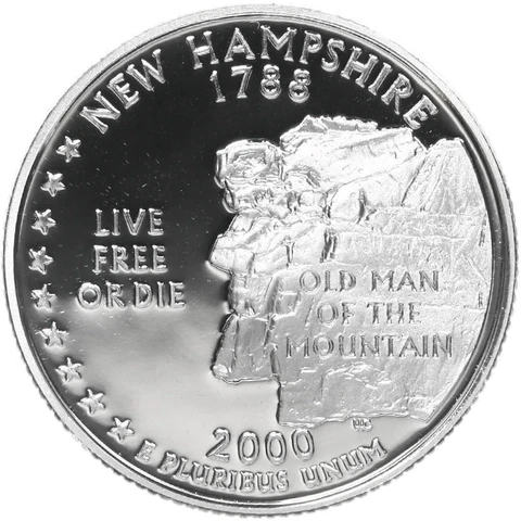 2000 S State Quarter New Hampshire Gem Proof Deep Cameo 90% Silver US Coin Cover
