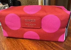2023 Clinique X Kate Spade Red W/Pink Dots Makeup Cosmetic Bag NWT - Picture 1 of 8
