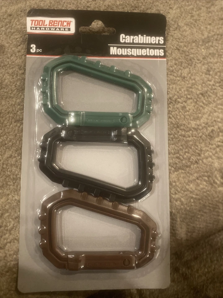 CARABINERS 3 Pack Plastic D-Shape by Tool Bench Hardware ~ NEW in Package! Foto 1 de 1