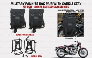 Military Pannier Bag Pair "With Saddle Stay For Royal Enfield Classic 650" - Picture 1 of 15