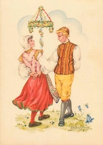 AK Traditionelles Volkspaar Smaland Künstler signiert Ramstedt Vintage unbespielt - Bild 1 von 2